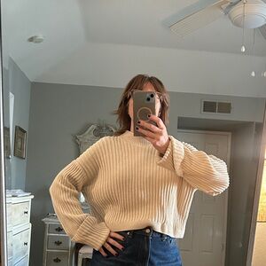 Everlane Cream Ribbed Knit Sweater - Unbranded